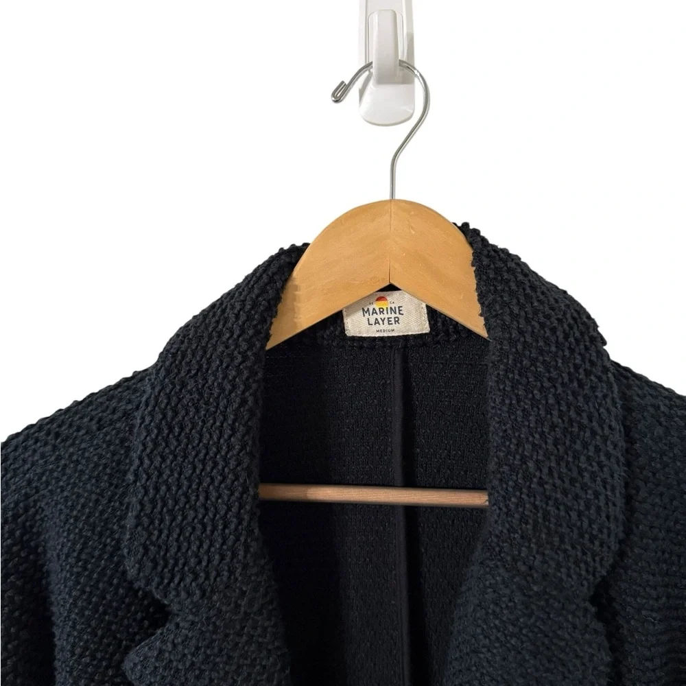 MARINE LAYER Birdseye Navy Cotton Cardigan Sweater